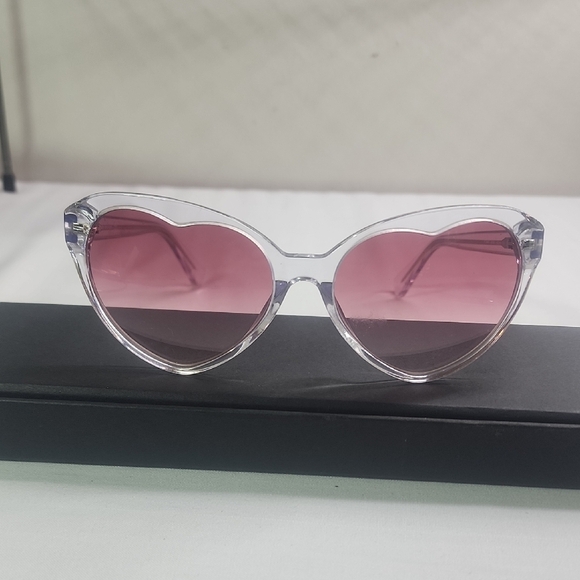 Kate Spade Heart-Shaped Sunglasses with Clear Frame and Purple Lenses - Picture 2 of 8